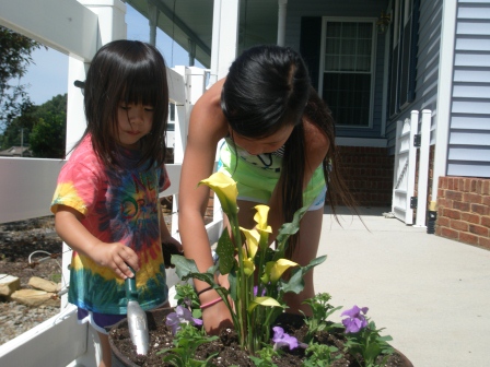 Kasen and Karis gardening